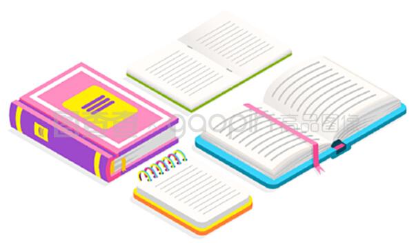 帶絲帶書簽的教育教科書 平面設計與教學插圖應用